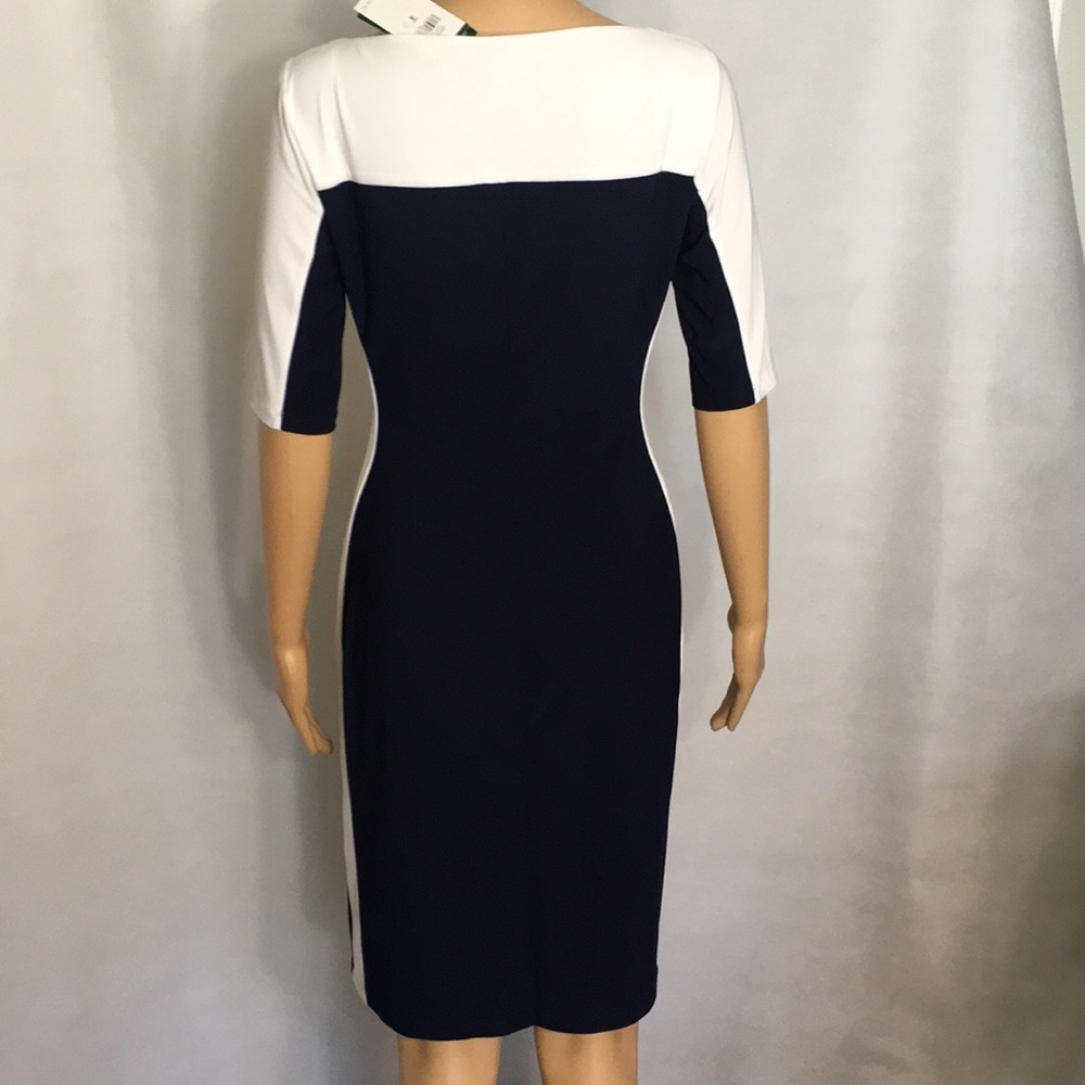 NWT Ralph Lauren Navy & White Body Con Lined w/Stretch Dress - Picture 4 of 15